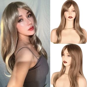 Ombre Blonde Wig Long Heat Resistant Synthetic Wigs Natural Wavy Middle Part Wig